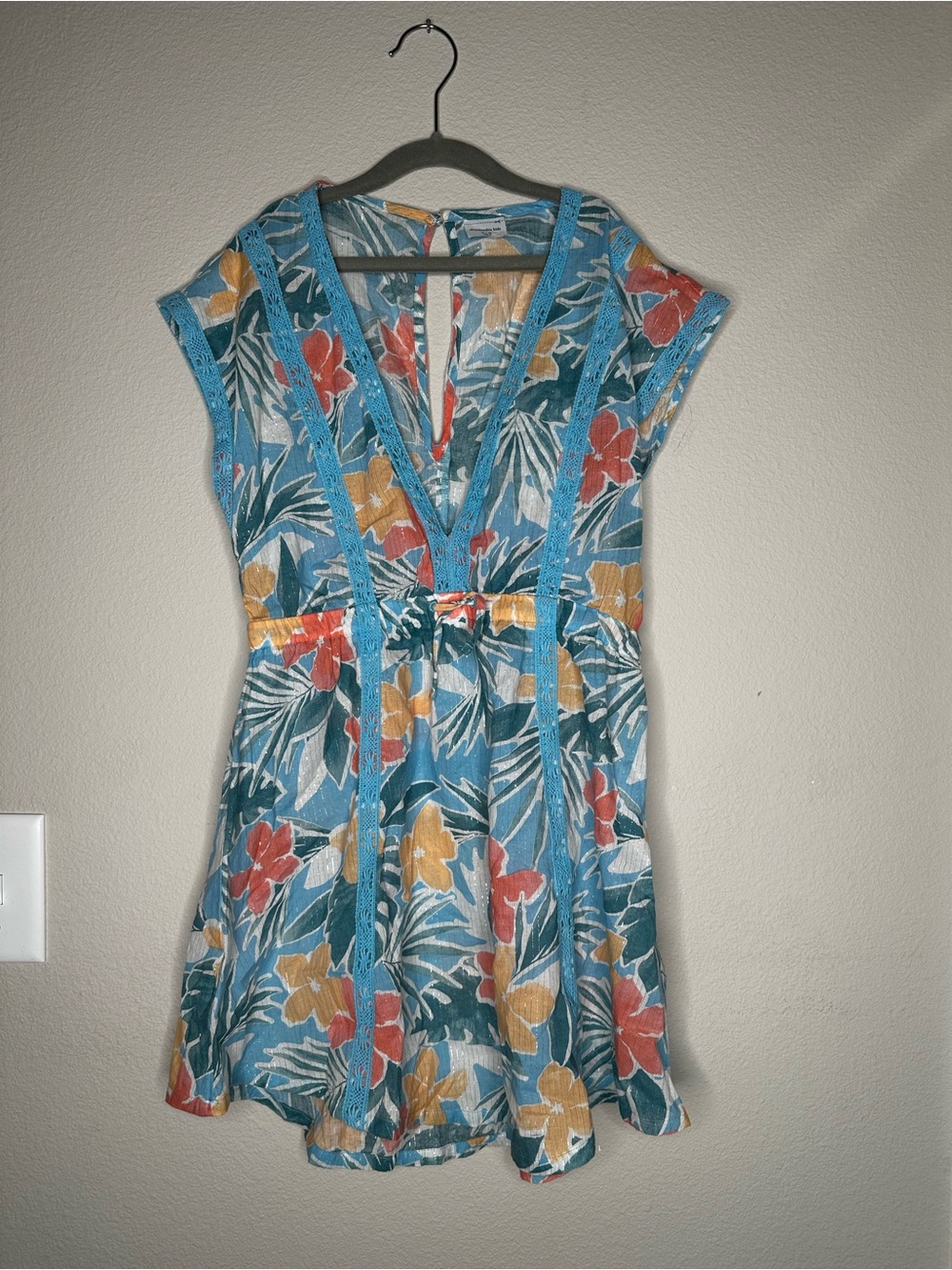 Abercrombie Kids Girls Size 11/12 Tropical Floral Lace Trim Dress EUC